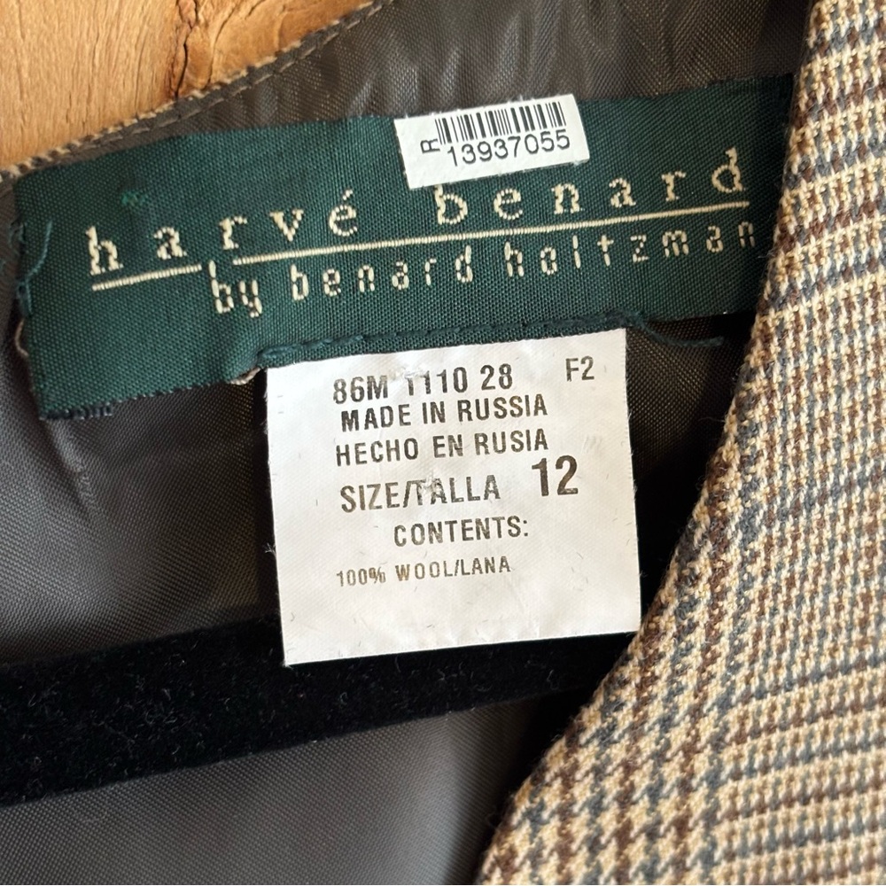 Vintage Harve Benard Brown Plaid 100% Wool Dress Sz 12 Fall Autumn Leaf - Picture 5 of 5